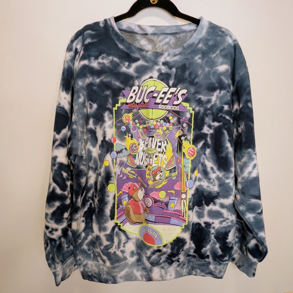 Buc-ee's Pinball Large Fleece Crew Sweatshirt Beaver Nuggets Nostalgia Y2K